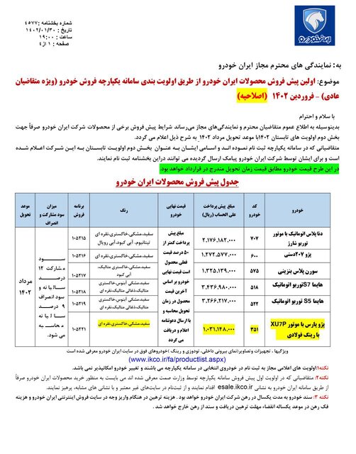 اصلاحیه جدید پیش فروش محصولات ایران خودرو از طریق سامانه یکپارچه در اردیبهشت 1402 نودادامروز اصلاحیه جدید پیش فروش محصولات ایران خودرو از طریق سامانه یکپارچه در اردیبهشت 1402 , ثبت نام خودرو