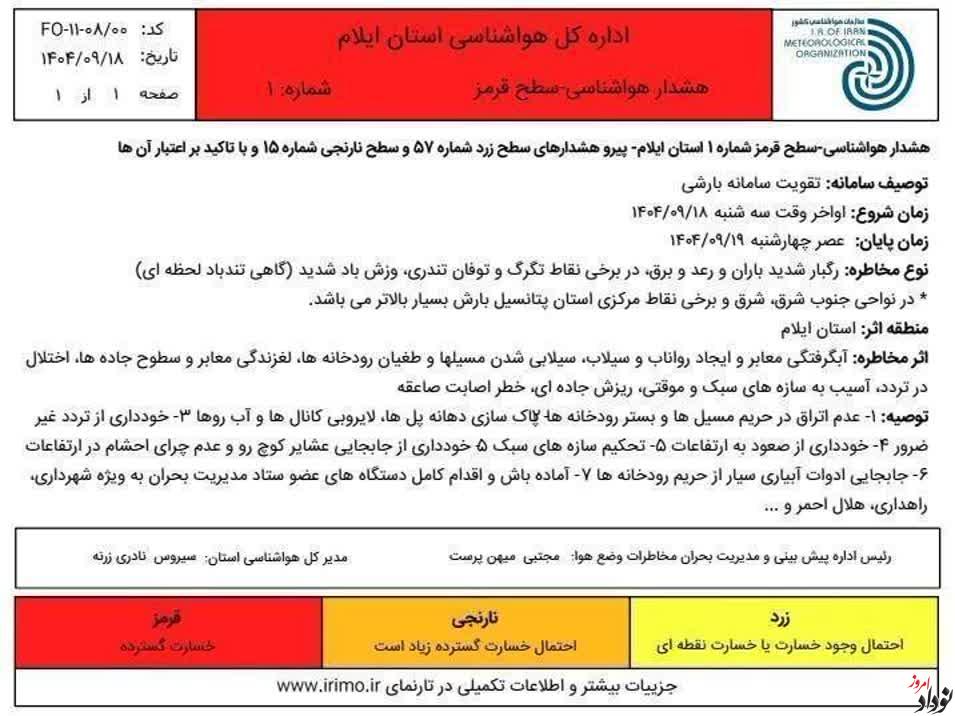سامانه بارشی قوی از امشب 18 آذرماه وارد ایلام میشود | آماده باش کامل ضروری است | خطر سیلاب و آبگرفتگی در استان جدی است , مریم بالوی فیلی خبرنگار نودادامروز سامانه بارشی قوی از امشب 18 آذرماه وارد ایلام میشود | آماده باش کامل ضروری است | خطر سیلاب و آبگرفتگی در استان جدی است , مریم بالوی فیلی خبرنگار نودادامروز